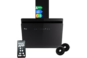 KKT KOLBE A+++ Dunstabzugshaube 60 cm 782 cbm/h Umluft Abluft Kopffrei Wandhaube | Glas Schwarz | Nachlaufautomatik | Smart WiFi App WLAN | SensorTouch | RGBW LED-Beleuchtung | SOLO6005SM