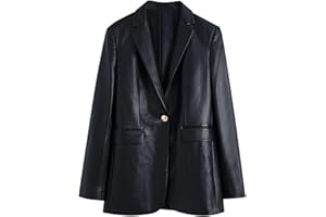 ROTAKUMA Blazer en Cuir Femmes Printemps Automne Lavé Puce Costume De Bureau Vestes Casual Tops Dame Outerwear