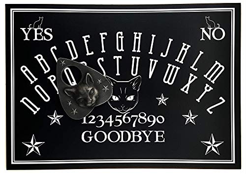 The Planchette Jeu de société en Bois avec tête de Chat en résine 3D en Forme de tête de Chat - Finition à la Main - Format A4 - Style Ouija Classique