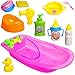 Produktbild alles-meine.de GmbH 11 TLG. Set - Puppenbadewanne + Zubehör - 40 cm - bunt Kunststoff / Plastik - Babyflasche - Teller - Geschirr - Seife Badeset - wasserfest - Schnuller - Nacht..