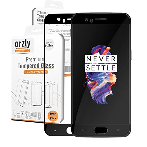 Protectores de Pantalla OnePlus 5  PACK DE DOS Orzly Pro-Fit Protector de Pantalla de Cristal Templado para el OnePlus 5  Cobertura Completa de la Pantalla  - con borde en NEGRO