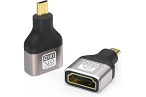 VMOJO 8k Micro HDMI to HDMI Adapter, Micro HDMI Male to Standard HDMI Female Adapter 2.1 Version Adapter for Camera, Laptop, UltraHD, 3D,Convertor Support 8K@60Hz, 4K@144Hz, 2K@240Hz(2 Pack)