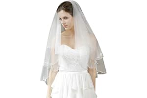 IBLUELOVER Brautschleier Doppel Schicht Hochzeit Schleier Weicher Tüll Brautkleidzubehör Handgefertigte Perlen Strass Brautschleier Festlicher Schleier Ellenbogen Länge Hochzeitszubehör mit Kamm