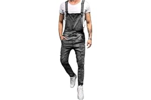Pejihota Hombre Mono Denim Bib Mono Negro Cartas de la Moda Ropa de Trabajo Ajustable Slim Fit Jumpsuit con bolsillos