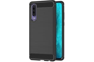 COPHONE Funda compatible con Huawei P30 , Negro Silicona Funda para P30 Carcasa Fibra De Carbono Funda Case