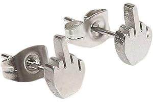 BlackAmazement 2er Set 316L Edelstahl Ohrstecker Ohrringe gestreckter Mittelfinger gehobener Finger Silber Gold Schwarz Punk Biker Damen Herren