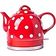 SANTUNK Electric Ceramic Cordless Kettle Teapot - Retro 1 l Jug, 1000W Boils Water Fast For Tea, Coffee, Soup, Oatmeal - Removable Bas, Boil Dry Protection and Auto Shut-Off, BPA-Free Electric (A:red)