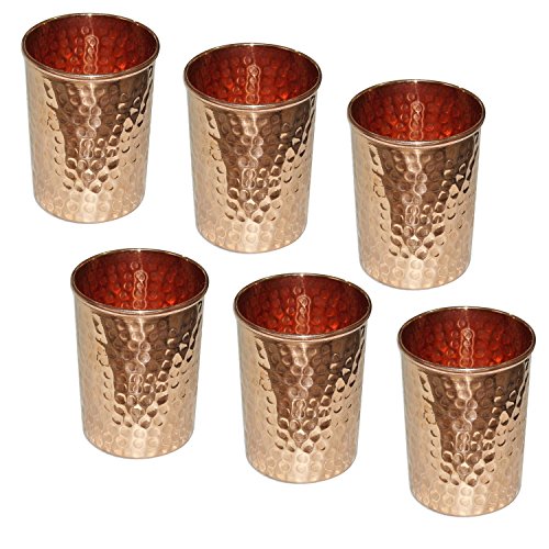 AVS STORES Pure Copper Hammered Glass For Healing Ayurvedic Tableware Accessories Set Of 6
