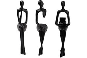 Gralara 3 statuette di sculture astratte della statua del pensatore seduto per la decorazione domestica di mensole, Nero