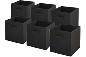 Box and beyond - Lot de 6 Paniers de Rangement - 31 x 31 x 31 cm - Tissu Noir - Pliables - Avec Poignées - Rangement, Déco - Chambre, Salon, Bureau - Style Moderne