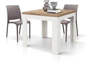 PAZZO DESIGN Tavolo Allungabile Marta, Piano Rovere Rustica, Gambe Bianche, Cucina, Soggiorno, Made in Italy, 90 x 90 x H79 cm - id_1992