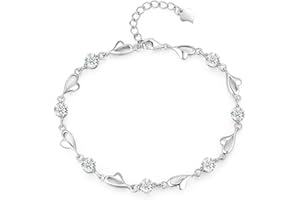 KSJEHW Bransoletka dla kobiet, regulowana bransoletka w kształcie serca z błyszczącą cyrkonią, srebrna bransoletka przyjaźni, prezent dla mamy, biżuteria przyjaźni, prezent dla kobiet (srebrna)