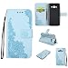 Produktbild Samsung Galaxy J5 Leder Wallet Tasche Brieftasche Schutzhülle,Fanryn Blitzpulver Pfau Blume geprägt Muster Design Hochwertige PU Leder Folio Tasche Case Hülle im Bookstyle mit Standfunktion Kredit Kartenfächer (Blau)