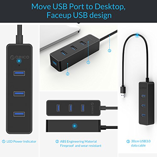 ORICO USB Hub Portable, Extra Leicht, 4 Ports USB 3.0 Highspeed Datenhub für Notebook Ultrabook Tablet MacBook iMac Windows MacOS Linux - 3