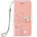 Produktbild Sony Xperia Z3 Compact Hülle, Yokata Flip Rose Gold Case Vintage PU Leder Bookstyle Blumen und Bling Diamant Schmetterlinge Motiv Case mit Weich Silikon Backcover Schutzhülle Dünne Standfunktion und Karte Halter Case