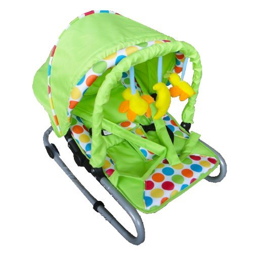 FoxHunter New Baby Infant Child Bungee Bouncer Rocker Recline chair With Hood and Toys Bar Green With Spot 38cm X 34cm X 78CM