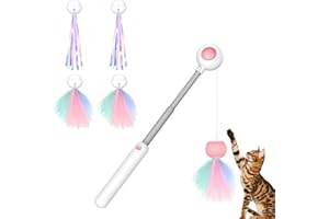 HHBDY Giocattolo per Gatti per Esercizpink White Giochi per Gatti con Piume Cannetta con Piume per Gatti Pezzi Giocattolo Interattivo per Gatti Retrattile Decompressione Cat Fun Stick (2 Teste di Ricambio)