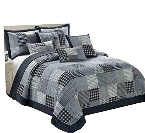Massari Single Cheack Stitched Printed Patchwork Quilted Bedspread/Throw With 2 Pillow Cases - Cotto