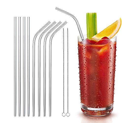 Stainless Steel Straws, Reusable 8 Set Metal Drinking Straws with 2 Cleaning Brush for Cocktail, Drinks, Smoothie, Milk, Juices
