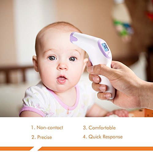 [FDA Approved] Dr.Meter Forehead Thermometer, Clinical Digital Infrared Non-Contact Baby Thermometer with Instant Reading (1 Second), Fever Alarm and Back lit display, Battery Included