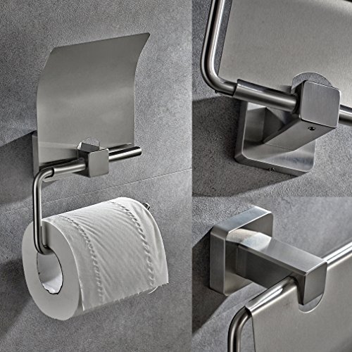 Auralum® Chrom WC bürste WC-Garnitur Papierhalter Klobürste Bürstengarnitur Bürstenhalter Matt mit eckige Basis - 3