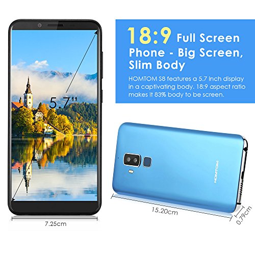 HOMTOM S8 4G Smartphone 5.7 Zoll 18:9 Bildschirm VerhÃ¤ltnis MTK6750T Octa Core 4GB RAM 64GB ROM 16MP + 5MP Doppelte Ruckkamera Intelligente Geste Fingerabdruck fur Android 7.0 (blau)