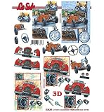  Le Suh 3D-Schneidebogen Oldtimer Autorennen Motive Rennauto, Stoppuhr, Lenkrad, Schlüssel, Cabrio rot, Motorrad mit Seitenwagen