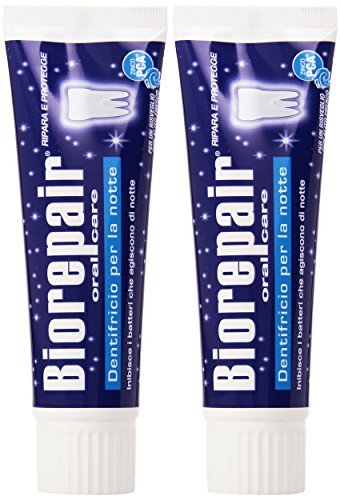 Biorepair: Dentifricio per la Notte (Intensive Night Repair) Toothpaste with microRepair * 2.5 Fluid Ounce (75ml) Tube * [ Italian Import ] by Coswell S.p.A.