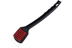 Emiif Long Handle Safe Nylon Bristle BBQ Grill Cleaning Brush Steel Scraper Head Bristle Brush Multifunctional Grill Cleaning Spatula Brush