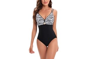 AOQUSSQOA Women's One Piece Swimsuit Tummy Control Swimwear Adjustable Straps Padded Bathing Suit