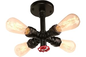 iDEGU 4 Światła Lampa Sufitowa Vintage Styl Rury Przemysłowe Żyrandol do Salonu Sypialnia Kuchnia (czarny)