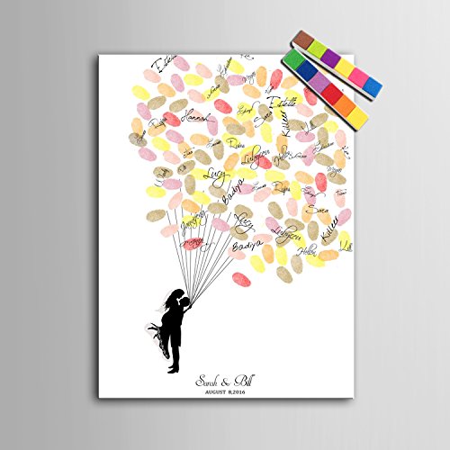 Takalao Personalisierte Fingerabdruck Leinwand druckt - Guest Book Signatur Fingerabdruck - neue Leute unter den Ballon , Standard , 60*80
