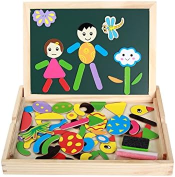 KanCai Wooden Magnets Magnetic Drawing Board Game Wood Animal Style Double Side Jigsaw Puzzle Box Montessori Activities for Kids Boys Girls Children 3 4 5 6 Years Old