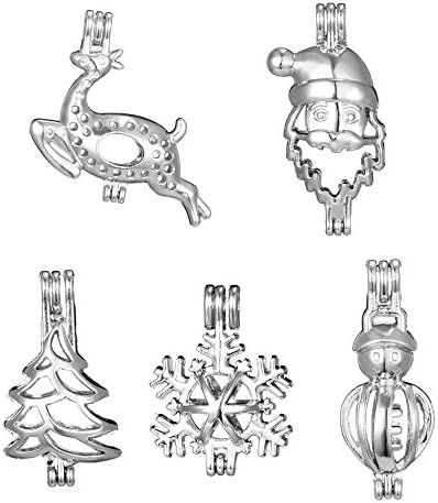 10pcs Mix Stainless Steel Tones Alloy Christmas Gift Snowflakes Snowman Tree Deel Santa Claus Bead Cage Pendant Add Your Own Pearls Stones Rock Perfume Essential Oils Diffusing Locket Charms