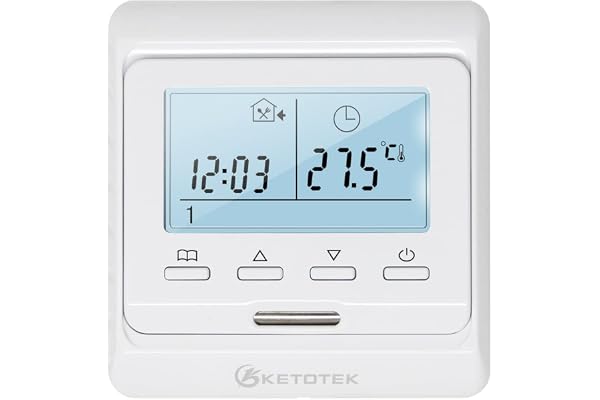 KETOTEK Golvvärme termostat programmerbar Digital Manuell Eluppvärmning Rumstermostater Kontroller med sond 16A LCD veckoprog