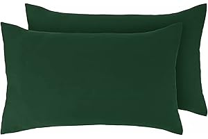 BELDORA Pair of Pillowcases 2 Pack Pillow Cases Covers Anti-Allergy Anti-Bacterial Super Soft Touch Brushed Microfibre (Emerald Green)