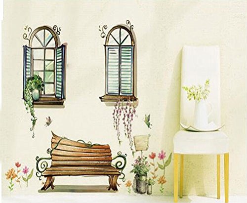 Abnehmbare Wandsticker Wandtattoo Größe: 60cm*90cm Home Dekoration pastoralen Stil Stuhl falsche Fenster - 3