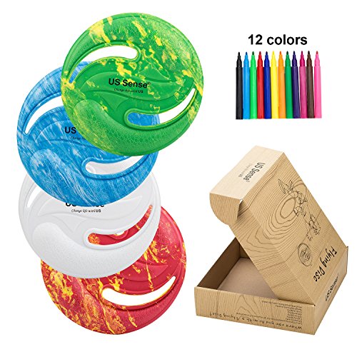 US Sense 9 Inch Flying Frisbee Foam Sport Discs for Adults,Kids,Family,Pet DIY Creativity Cool Throwing Toys Garden/Beach Games 4pack/box Present