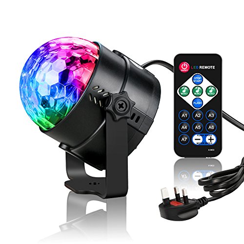 Disco Party Lights,Komake DJ Disco Lights Rotating Ball Lights Stage Lights with Remote Control,7 Colors RGB LED Night Light ,Sound Activated ,for Home,Party,KTV,Bar,Stage,Wedding Celebration