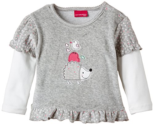 SALT AND PEPPER Baby Girls NB Sweat L.friends Rüsche Plain Crew Neck Long Sleeve Sweatshirt, Grey (grey-melange 203), 0-3 Months (Manufacturer size: 62)