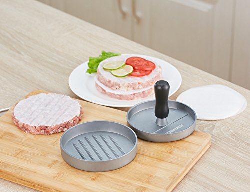 GWHOLE Hamburgerpresse + 100 Blatt Antihaftpapier patty maker aus Aluguss mit Antihaftbeschichtung, 11 cm - 5