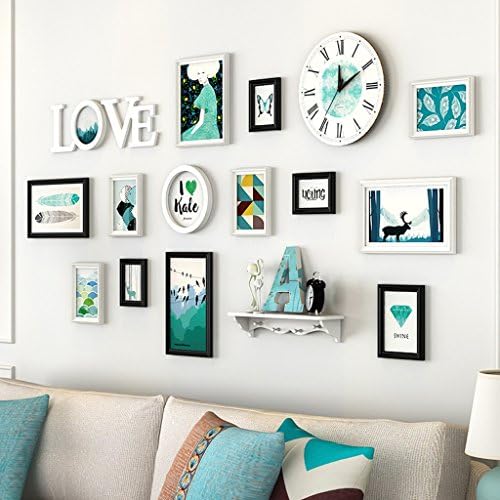 Living Room Photo Wall Creative Clock Shelves Photo Wall Solid Wood Photo Frame Combination ( Color : C )