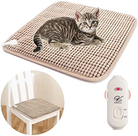 AKINO Electric Heated Pet Bed ;Self Heating Pad for Cat Dog Soft Cloth and Safe with Overcurrent Protector 7-Grade Temperature Adjustable Mat/blanket(45cm×45cm)