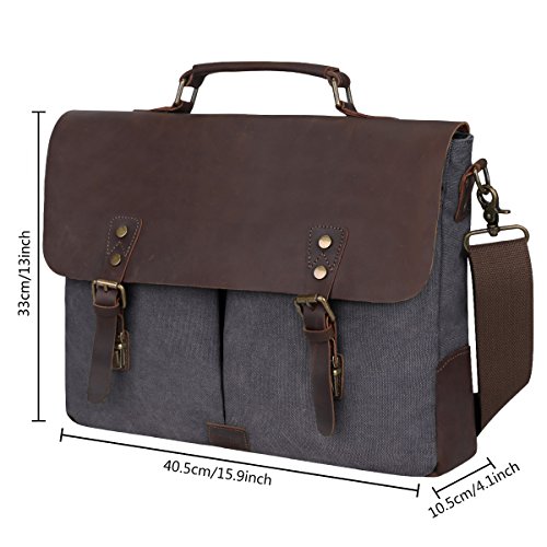 S-ZONE Vintage Segeltuch Leder Unisex Damen Herren Junge Multifunktiontasche Umh  ngetasche Henkeltaschen Laptoptasche Beutel f  r Arbeit Studium Reis