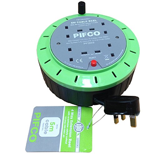 PIFCO PIF2069 4-Gang Cassette Reel, Black, 5 m