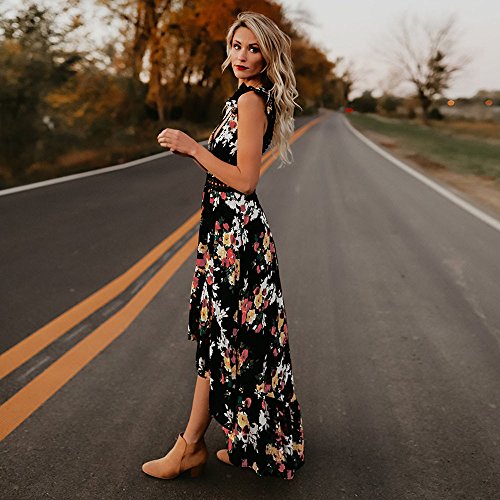WWricotta Women Summer Floral Flower Deep V Neck Backless Asymmertrica Dress BK/S(Schwarz, S)