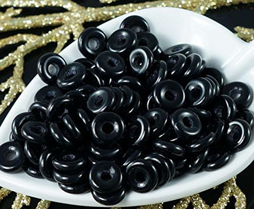 Opaque Jet Black Czech Glass Flat Ring Beads O Shaped Large Hole Donut Beads 8mm 20pcs