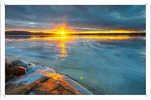 Metal Poster Tin Sign Plate Gorgeous Sunset On Sea Foam Blue Frozen Lake Retro Vintage Wall Décor by hamgaacaan (20x30cm)