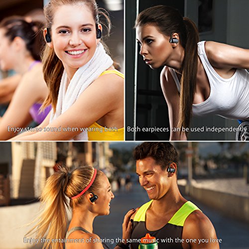 SoundPEATS Q16- Auriculares inal  mbricos con Bluetooth sin cables V4 2  modo est  reo y cascos deportivos con micr  fono y base de carga para correr y hacer ejercicio  color negro