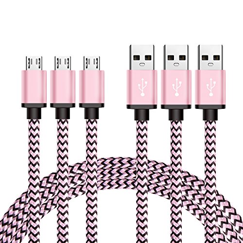 Micro USB Kabel Nylon, BeneStellar (3 Pack 0,9m) High Speed USB 2.0 A Male auf Micro B Synchronisations und Ladekabel für Android, Samsung, Huawei, HTC, Sony, Nexus, Xiaomi und mehr (Rosa 0,9m)